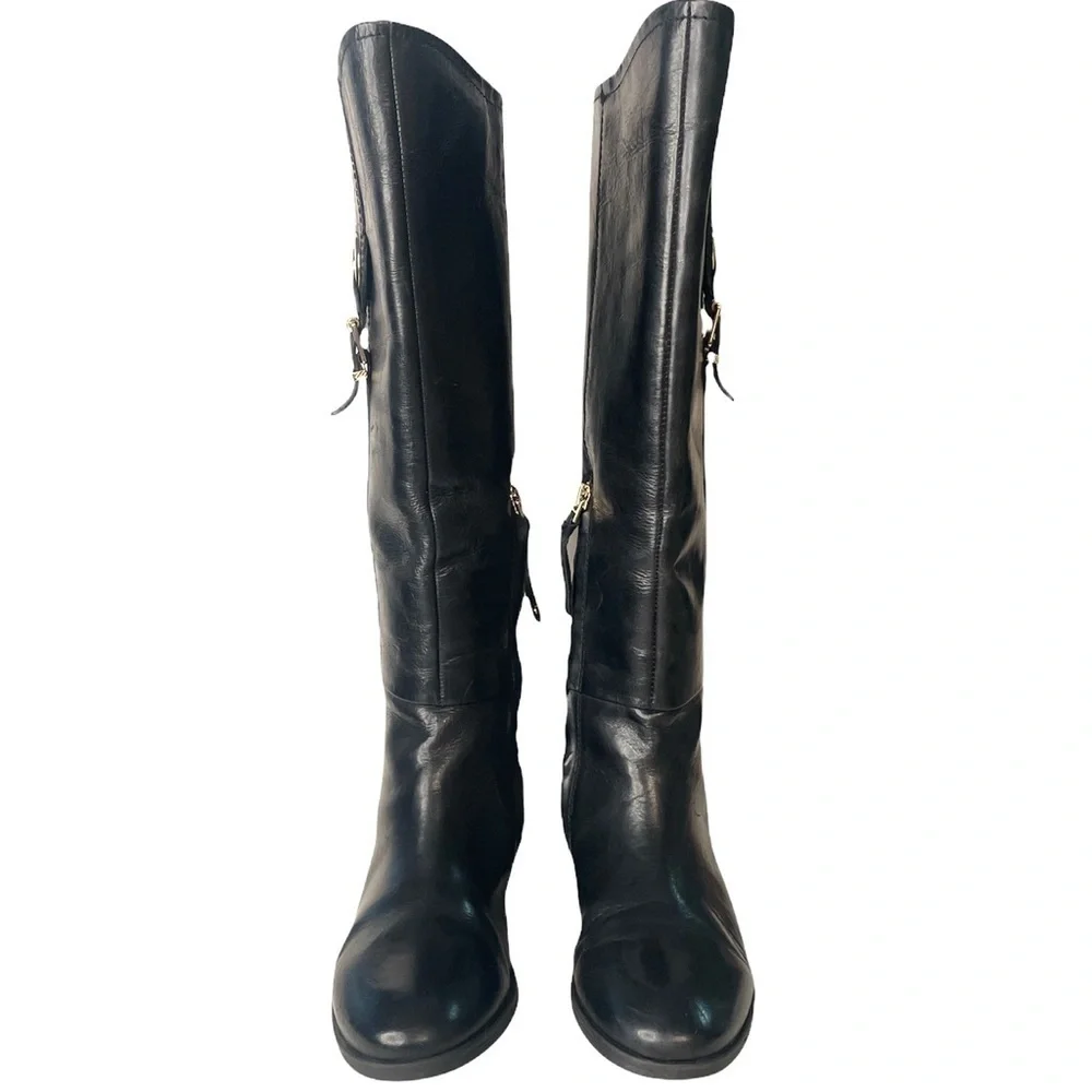 Lucca Lane Sashya Black Leather Knee High Riding Boots | Size 6